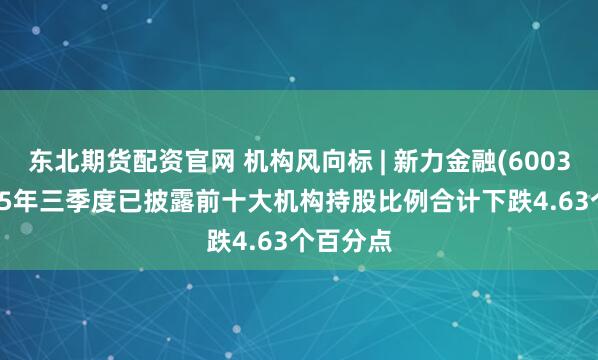 东北期货配资官网 机构风向标 | 新力金融(600318)2025年三季度已披露前十大机构持股比例合计下跌4.63个百分点